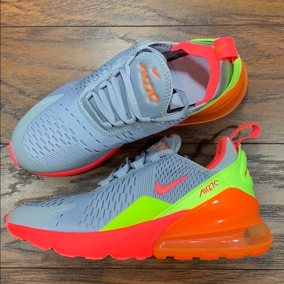 NIKE AIR MAX 270 GS 'WOLF GREY HOT PUNCH' - Picture 9 of 16